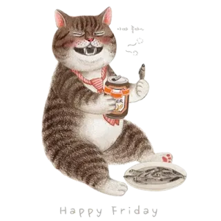 🍺 Happy Friday 고양이, 맥주, 행복한 금요일, 넥타이, 음주, 축하 telegram sticker