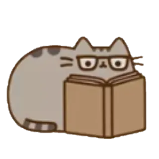 🤓 Pusheen gato, leyendo, gafas, libro, nerd, animal, dibujos animados whatsapp sticker