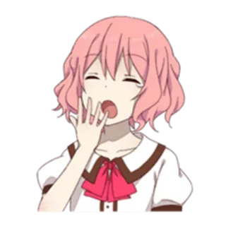 😴 Fille anime, Bâillement, Sommeil, Cheveux roses, Dessin animé whatsapp sticker