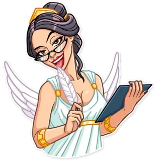 🤓 mulher, anjo, asas, pena, tablete, deusa telegram sticker