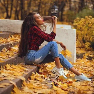 😋 woman, autumn, fall, leaves, stairs, fashion, portrait, outdoors telegram sticker