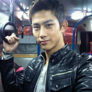 😊 man, portrait, leather jacket, bus, holding ring telegram sticker