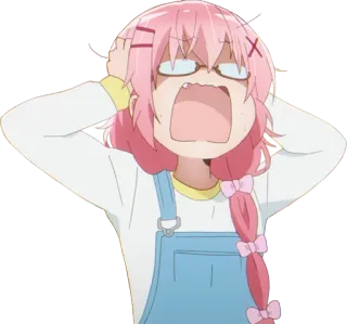 😨 Anime, Cartone animato, Scioccata, Ragazza, Capelli rosa, Espressione, Frustrazione telegram sticker