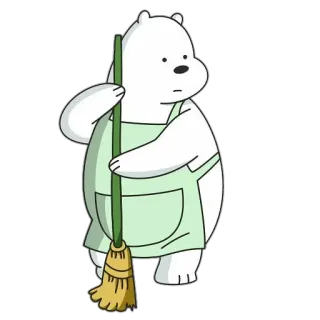 🤔 Ice Bear We Bare Bears bear, cleaning, cartoon, apron, broom telegram sticker