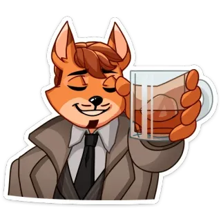 🥃 fox, anthropomorphic, alcohol, toast, drink, cartoon, character whatsapp sticker
