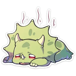 😔 공룡, 트리케라톱스, 만화, 귀여운, 카와이, 지친, 슬픈 telegram sticker
