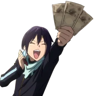 💸 Yato Noragami Аниме, Персонаж, Бог, Деньги, Праздник whatsapp sticker