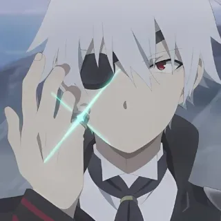 🌙 Anime, Männlich, Weißes Haar, Charakter, Augenklappe, Magie whatsapp sticker