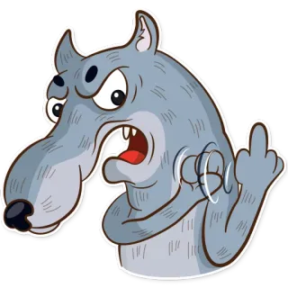 🖕 lobo, desenho animado, dedo do meio, ofensivo, gesto, animal, raiva, rude telegram sticker