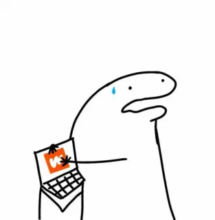😟 sticker, character, stick figure, cartoon, laptop, confused telegram sticker