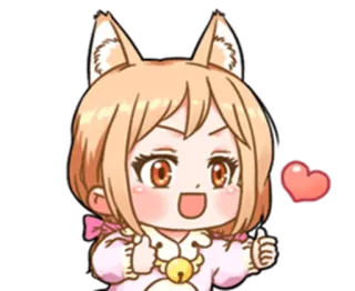 👍 anime, carino, chibi, cuore, orecchie da animale, kawaii whatsapp sticker