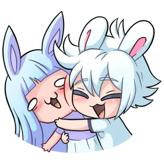 ❤️ Anime, Coniglio, Abbraccio, Carino, Cartone animato, Kawaii telegram sticker