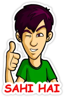 👍 SAHI HAI pollice in su, indiano, saluto, Sahi Hai, OK whatsapp sticker