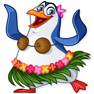 🕺 Kowalski Madagascar Pinguin, Cartoon, Tropisch, Hula, Insel, Hawaiianisch telegram sticker