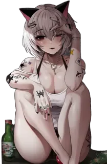 😍 BUG Anime, Garota, Álcool, Cigarro, Orelhas de gato, Tatuagens telegram sticker