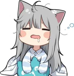 😪 mèo gái, anime, buồn ngủ, chibi, kawaii, dễ thương telegram sticker