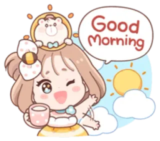 🌞 Good Morning Guten Morgen, süß, kawaii, Gruß, Sonne, Cartoon, animiert whatsapp sticker