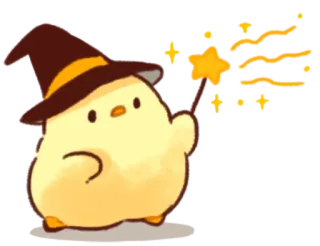 🧙 цыпленок, ведьма, магия, волшебная палочка, милый, желтый, шляпа telegram sticker