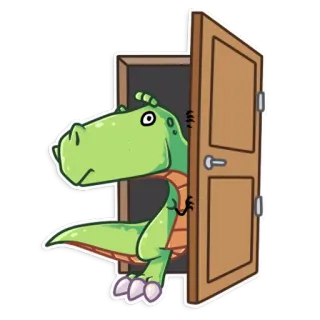 👋 dinossauro, porta, desenho animado, animal, réptil, verde, engraçado, fofo telegram sticker
