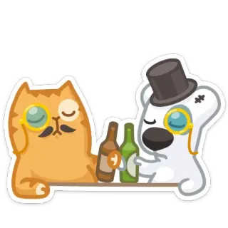🍻 кот, собака, алкоголь, выпивка, монокль, цилиндр, вечеринка whatsapp sticker