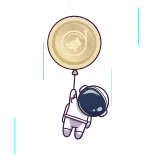 👍 astronaut, space, coin, cartoon, flying, cosmonaut telegram sticker