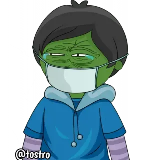 😂 @tostro cartoon, mask, crying, sad, digital art, green telegram sticker