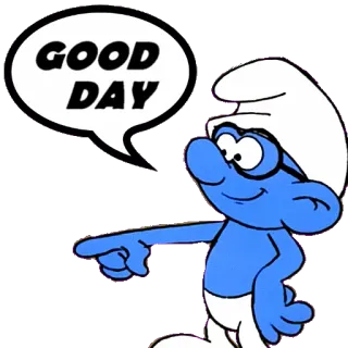🏜 Brainy Smurf GOOD DAY puffo, cartone animato, blu, occhiali, bene, giorno telegram sticker