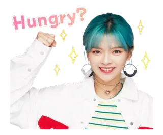 😋 Hungry? comida, fome, pergunta, pessoa, cabelo azul, sorriso, brilhos whatsapp sticker