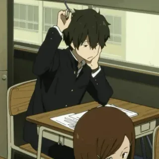 💞 Anime, Scuola, Studente, Aula, Annoiato, Scrivania, Adolescente telegram sticker