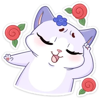 ☺️ cat, flowers, cute, sticker, animal, cartoon whatsapp sticker