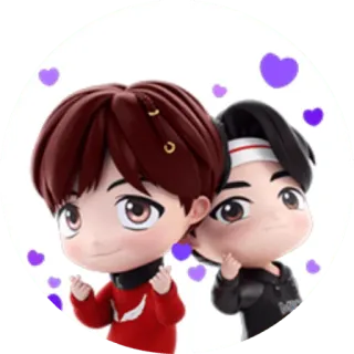 💜 การ์ตูน, ตัวละคร, จิบิ, น่ารัก, หัวใจสีม่วง, เคป็อป telegram sticker
