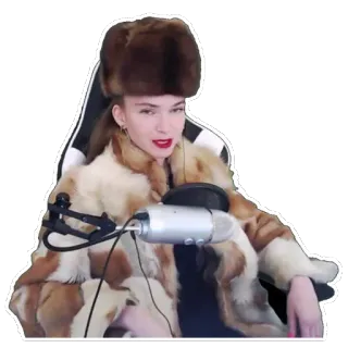 😏 женщина, мех, зима, русский, микрофон, шапка telegram sticker