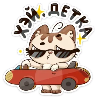 😎 ХЭЙ. ДЕТКА 고양이, 선글라스, 차, 멋진, 스티커, 러시아어, 만화 telegram sticker