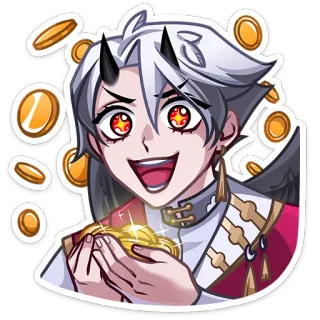 🤑 anime, demon, coins, treasure, fantasy, horns, cartoon telegram sticker