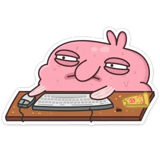 💻 blob, computer, pizza, mouse, keyboard, desk, lazy, cartoon telegram sticker