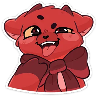 😈 kot, zwierzę, słodki, kreskówka, kokarda, czerwony, naklejka whatsapp sticker