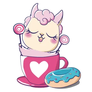 😋 lama, carino, cartone animato, ciambella, lecca lecca, kawaii whatsapp sticker