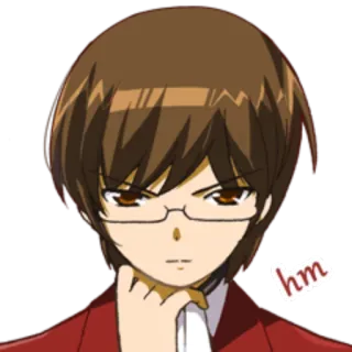🤔 hm Anime, Homme, Lunettes, Cheveux Bruns, Sérieux, Pensive telegram sticker