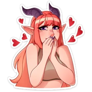 😍 demon girl, anime girl, cute, hearts, elf ears, horns telegram sticker