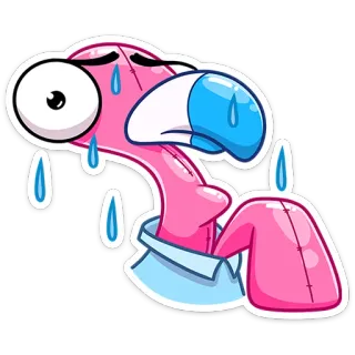 😅 flamingo, crying, sad, cartoon, sticker, bird, emotion whatsapp sticker