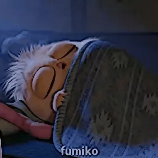 🎈 fumiko sono, dormindo, cobertor, desenho animado whatsapp sticker