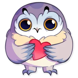 ❤ 猫头鹰, 心, 爱, 鸟, 可爱, 卡通 telegram sticker