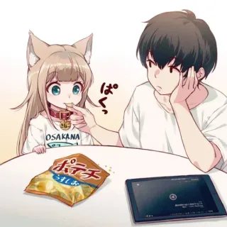 🐾 OSAKANA аниме, девушка-кошка, милый, перекус, кавай, еда, чипсы telegram sticker