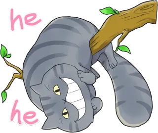 😆 Cheshire Cat Alice in Wonderland he Katze, Grinsekatze, Alice im Wunderland, Cartoon, Lächeln, Tier, Baum telegram sticker