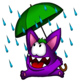 🌦 monster, purple, cartoon, umbrella, rain, cute, funny telegram sticker