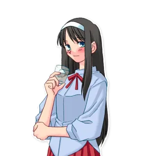 😏 Anime, Chica, Uniforme escolar, Bebida, Pelo largo, Manga telegram sticker