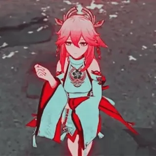 🌸 Yae Miko Genshin Impact Anime, Genshin Impact, Yae Miko, Videogame, Personage, Vos, Meisje, Roze haar telegram sticker