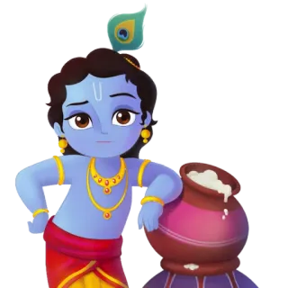 😐 Krishna 卡通, 印度教, 神, 神话, 奎师那, 印度, 蓝色 telegram sticker