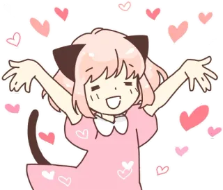 🤗 Anime, Kawaii, Corações, Garota gato, Fofo, Rosa, Feliz telegram sticker
