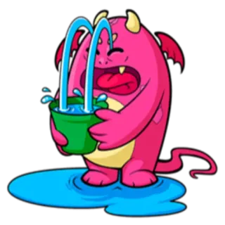 😭 monster, menangis, sedih, ember, air mata, merah muda, kartun telegram sticker